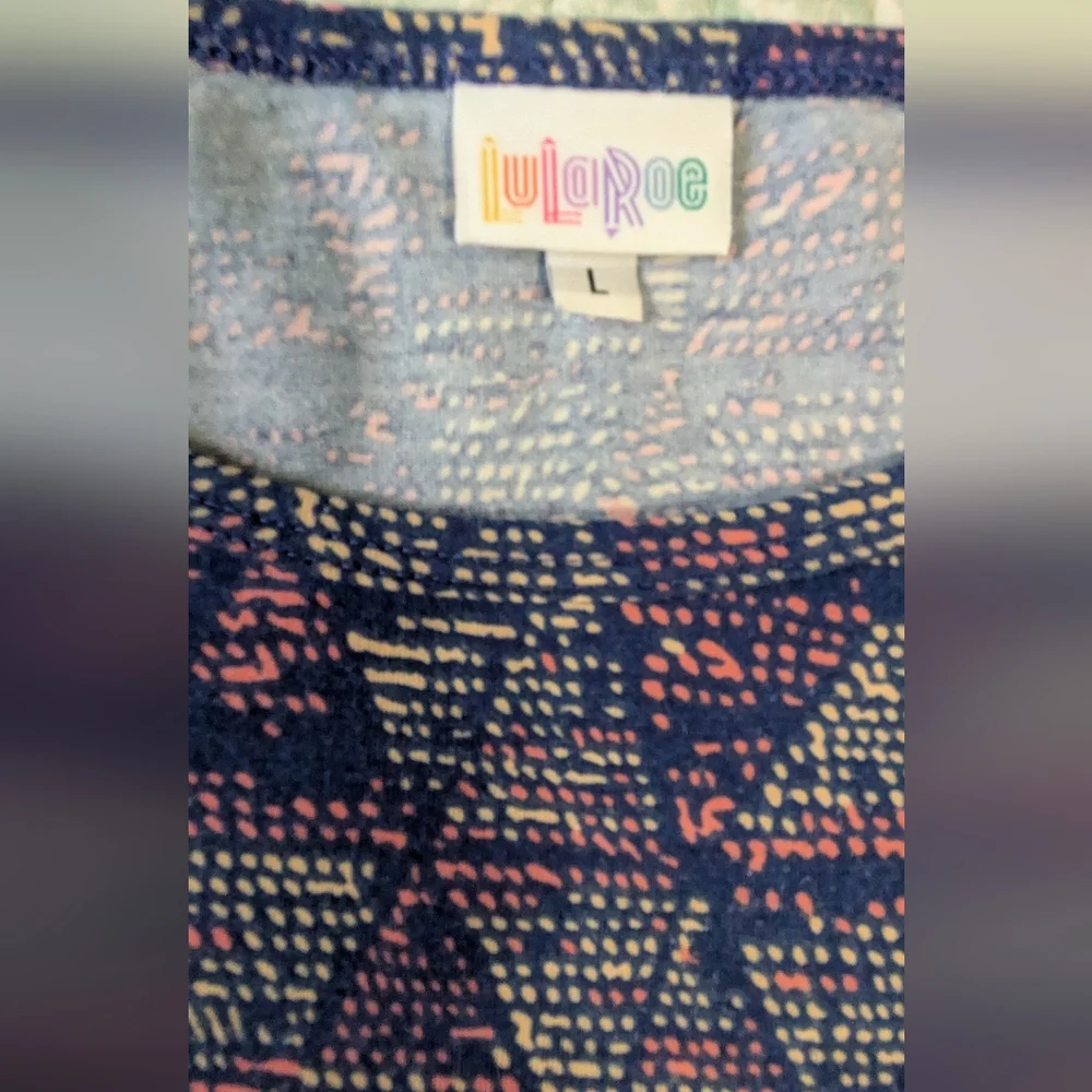 LuLaRoe Colorful Triangle Pattern on Navy Background Dress. Size L. - Picture 2 of 5
